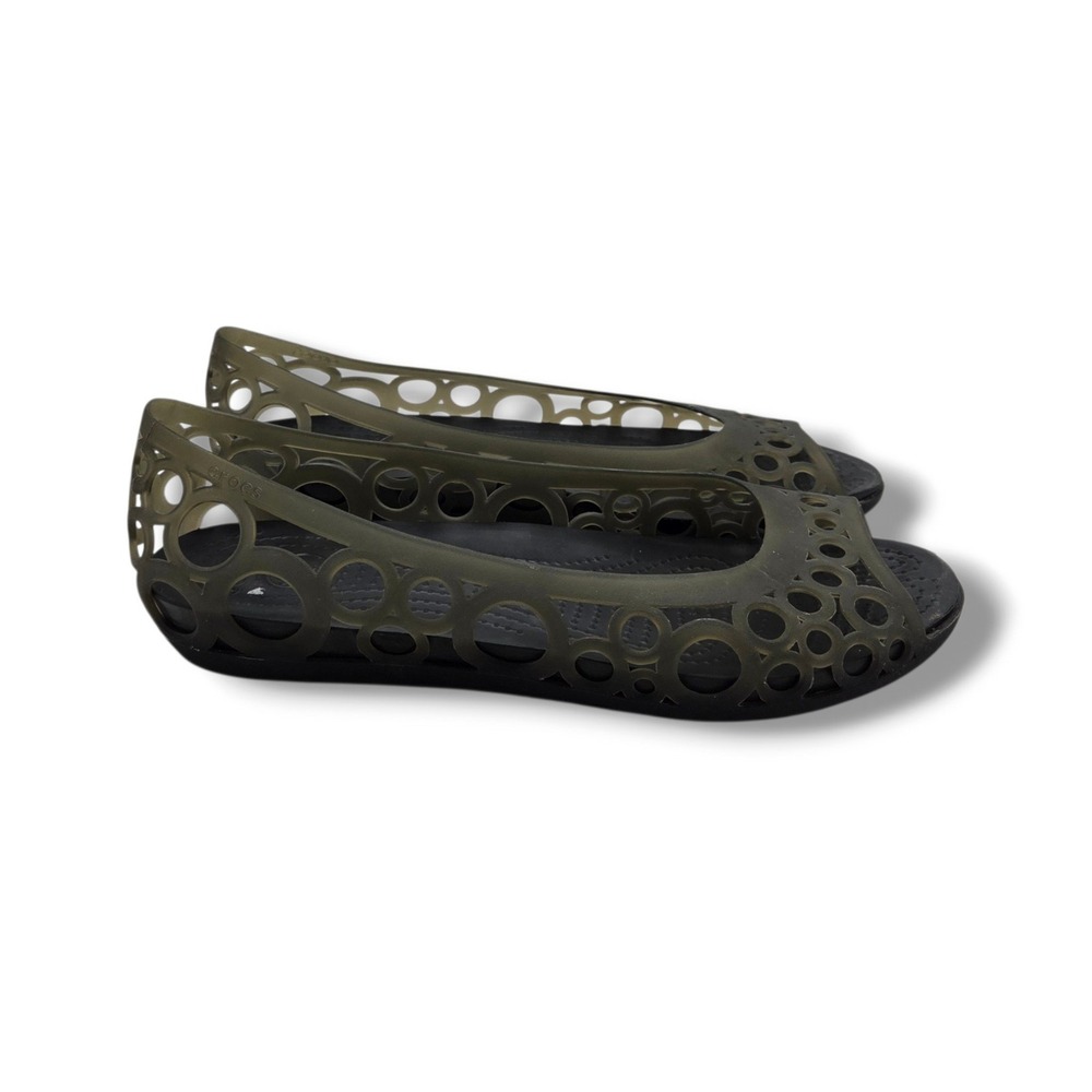 Crocs Adrina Flat Jelly Sandals Womens 10 Brown Slip On Peep Toe Y2K Vintage